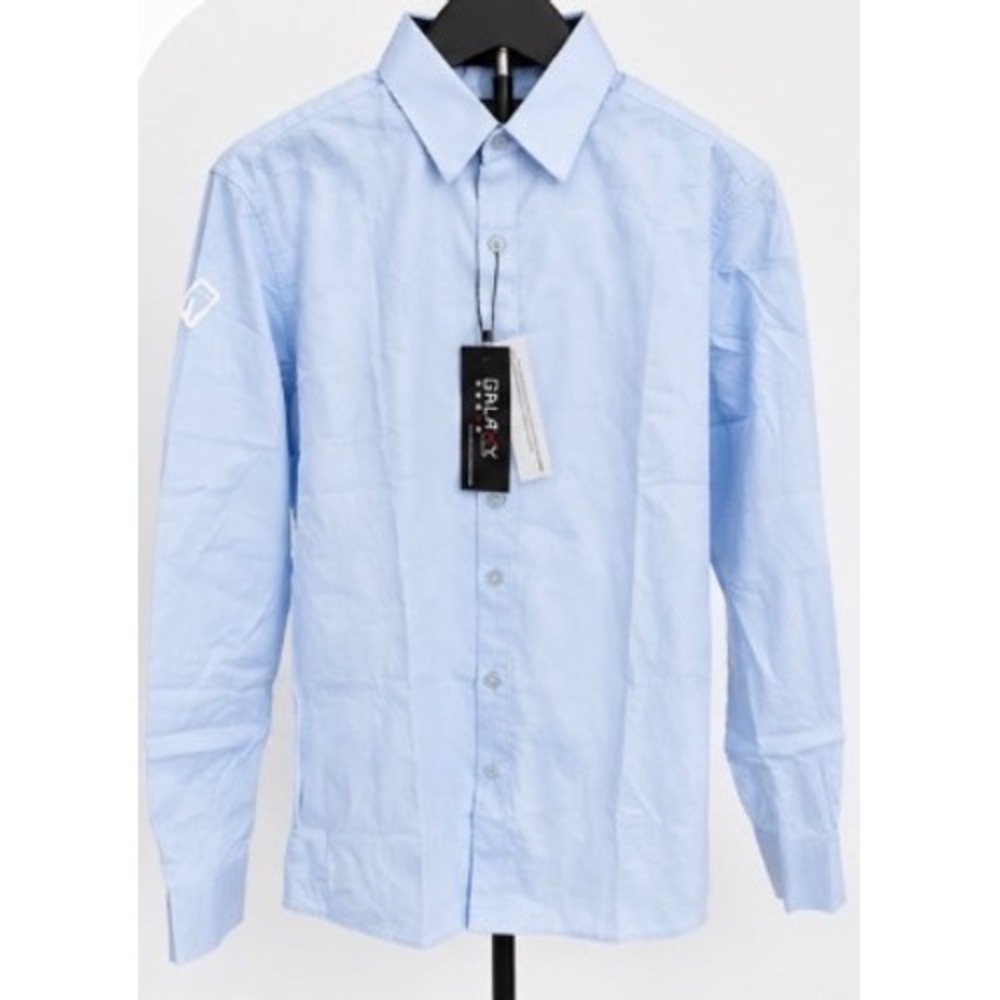 Galaxy by Harvic Mens Slim Fit Long Sleeve Button Down Dress Shirt Light Blue S